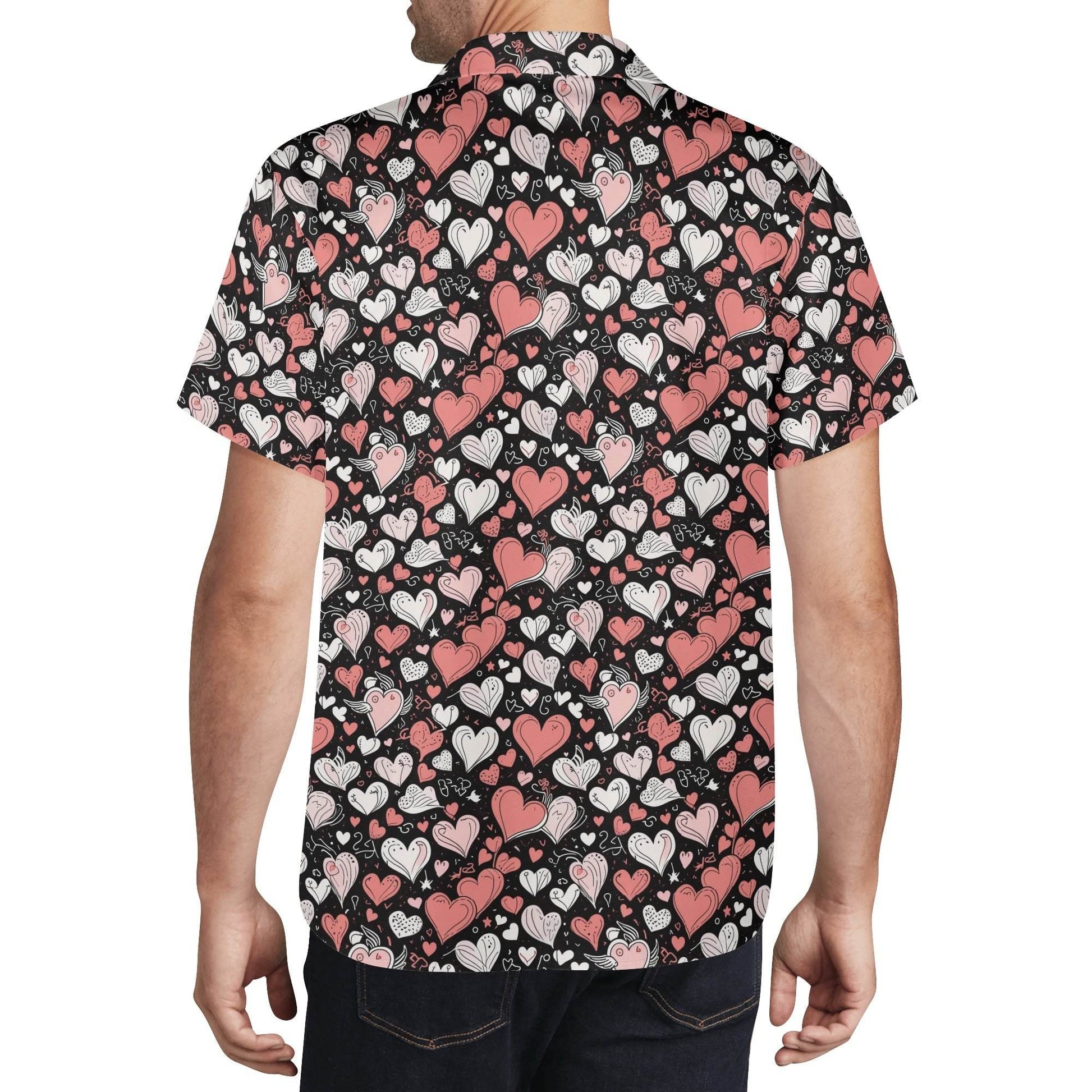 Red Hearts Men's Casual Hawaiian Shirt - DeRose Seasonal