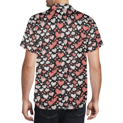 Red Hearts Men's Casual Hawaiian Shirt - DeRose Seasonal