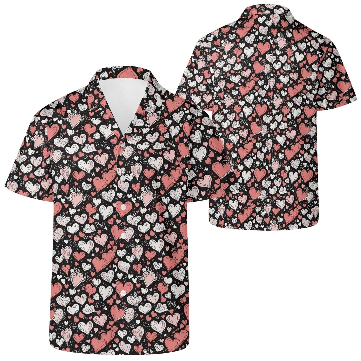 Red Hearts Men's Casual Hawaiian Shirt - DeRose Seasonal