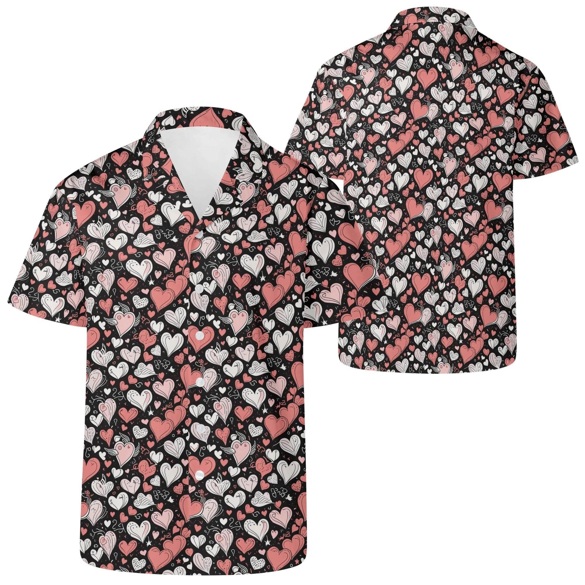 Red Hearts Men's Casual Hawaiian Shirt - DeRose Seasonal