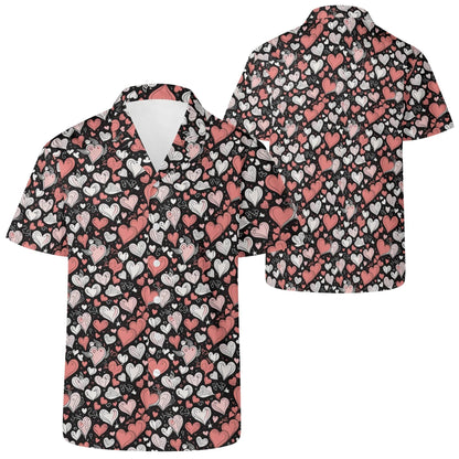 Red Hearts Men's Casual Hawaiian Shirt - DeRose Seasonal