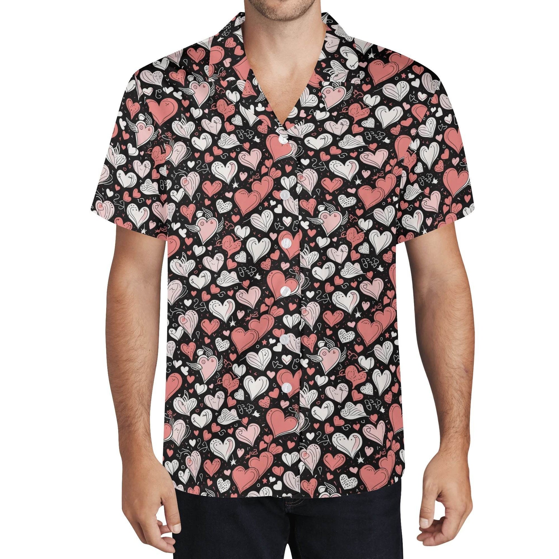 Red Hearts Men's Casual Hawaiian Shirt - DeRose Seasonal