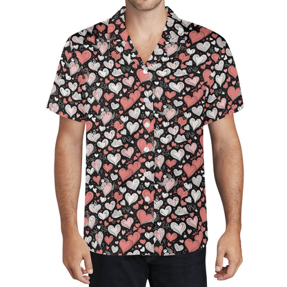 Red Hearts Men's Casual Hawaiian Shirt - DeRose Seasonal