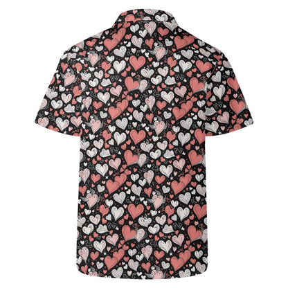 Red Hearts Men's Casual Hawaiian Shirt - DeRose Seasonal