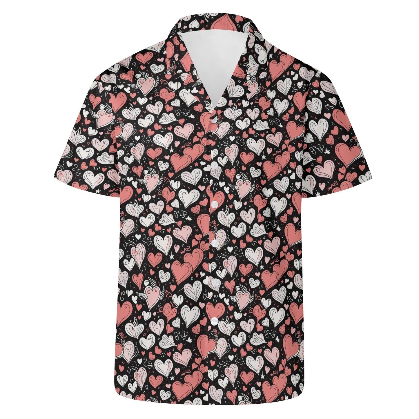 Red Hearts Men's Casual Hawaiian Shirt - DeRose Seasonal