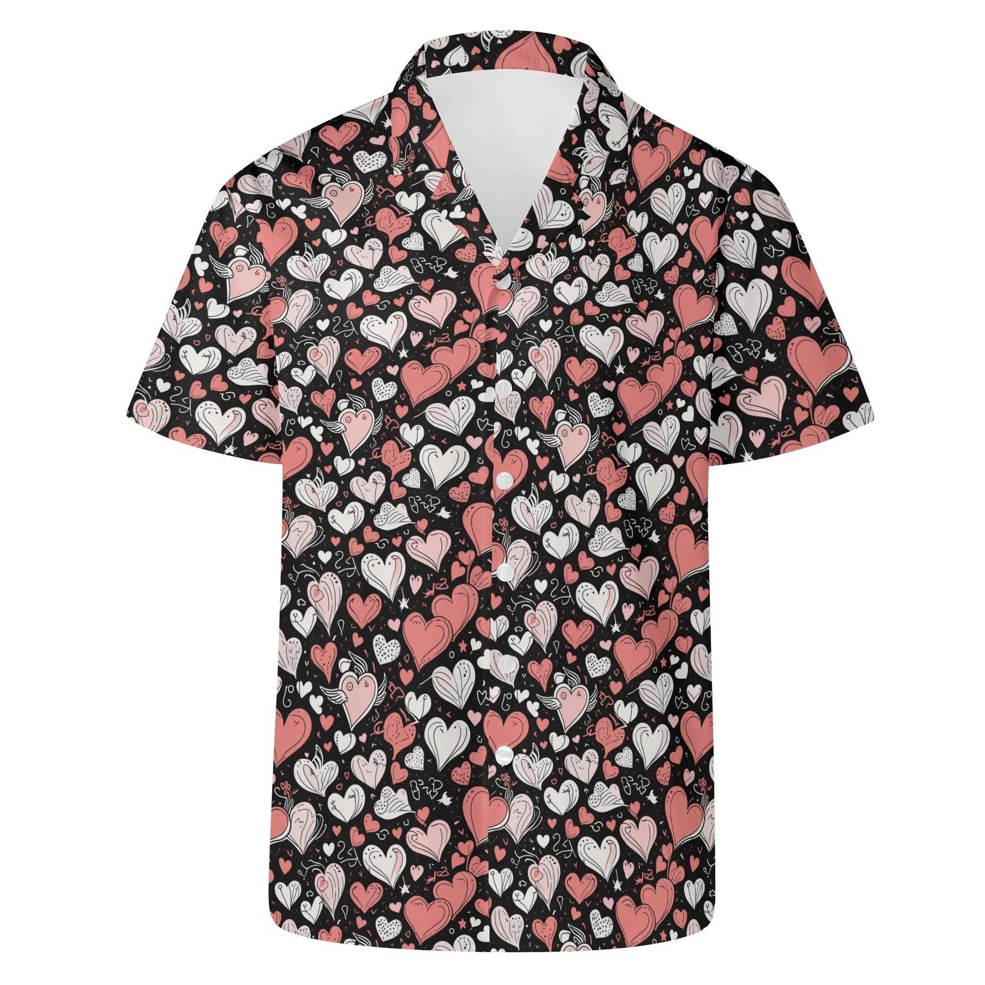 Red Hearts Men's Casual Hawaiian Shirt - DeRose Seasonal