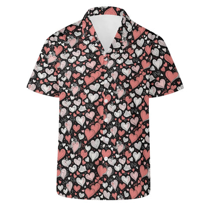 Red Hearts Men's Casual Hawaiian Shirt - DeRose Seasonal