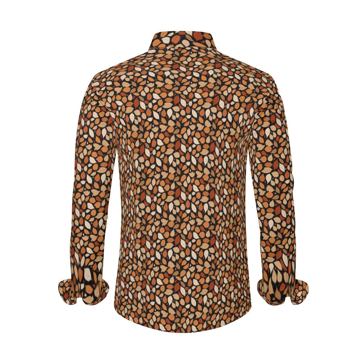 Red Leaves Men's Classic Long-Sleeved Button up Polyester Dress Shirt - DeRose Seasonal