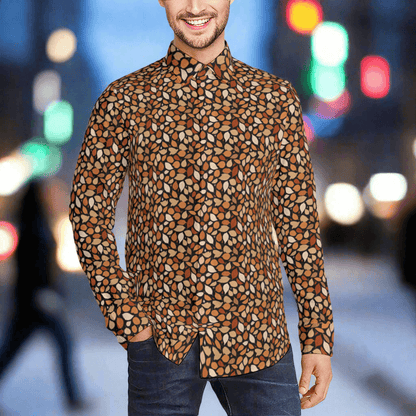 Red Leaves Men's Classic Long-Sleeved Button up Polyester Dress Shirt - DeRose Seasonal