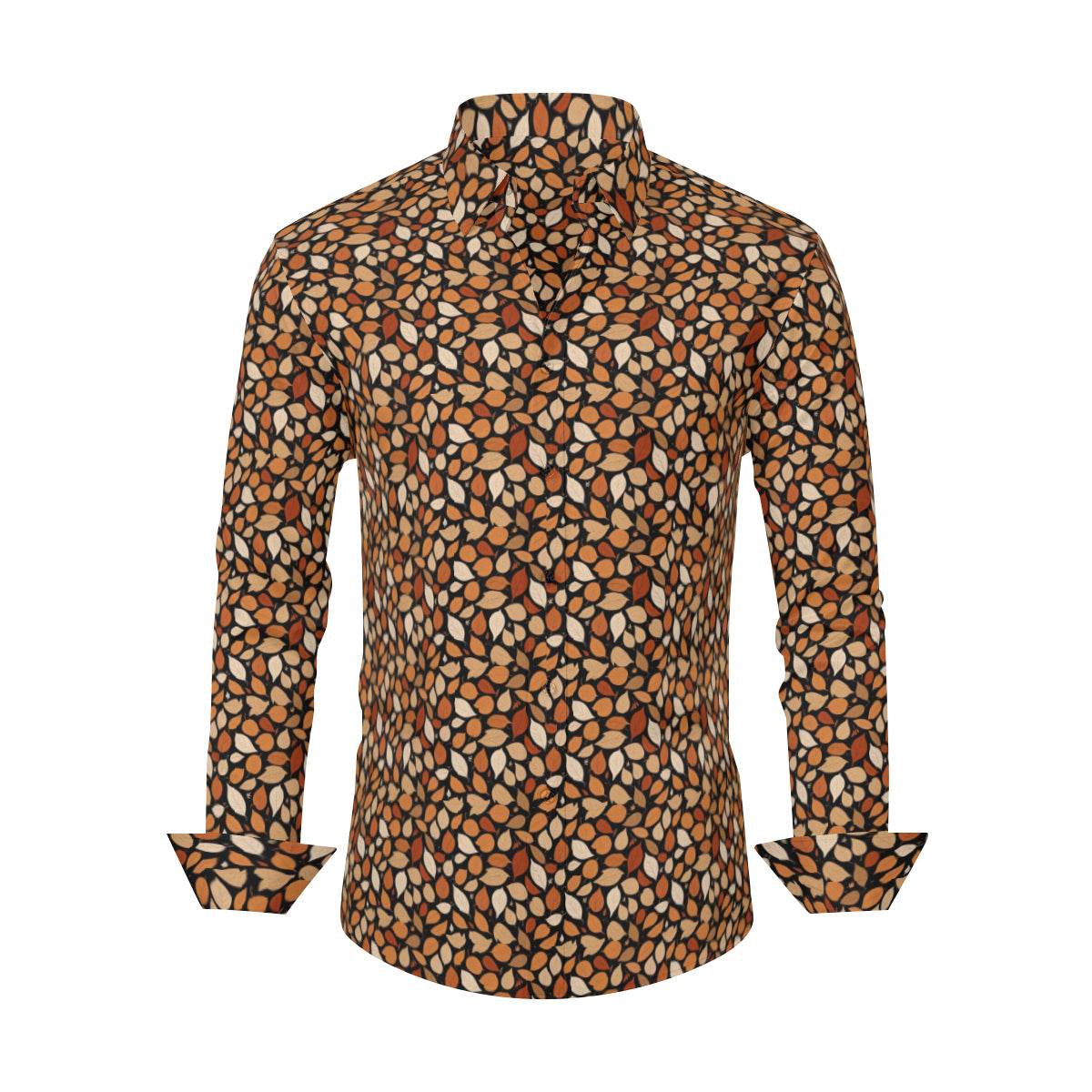 Red Leaves Men's Classic Long-Sleeved Button up Polyester Dress Shirt - DeRose Seasonal