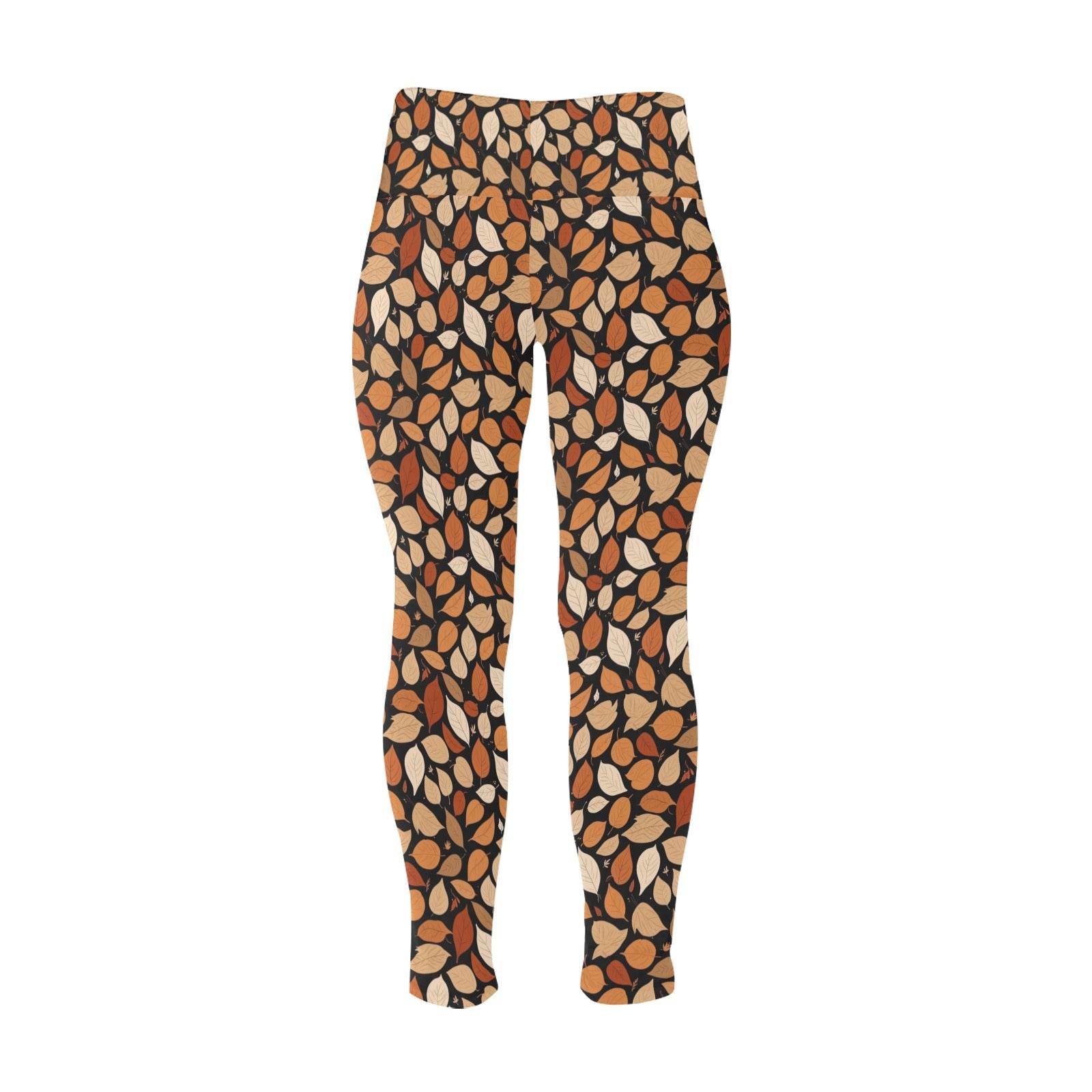 Red Leaves Women's Plus Size High Waited Leggings Women's High Waist Leggings(Plus Size)(ModelL45) - DeRose Seasonal