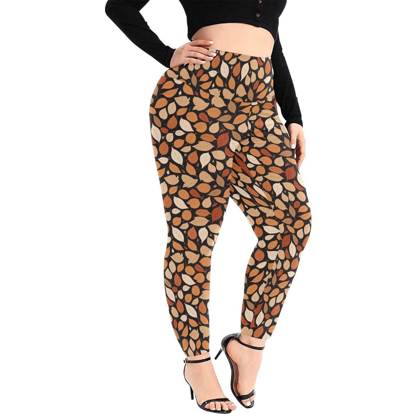 Red Leaves Women's Plus Size High Waited Leggings Women's High Waist Leggings(Plus Size)(ModelL45) - DeRose Seasonal