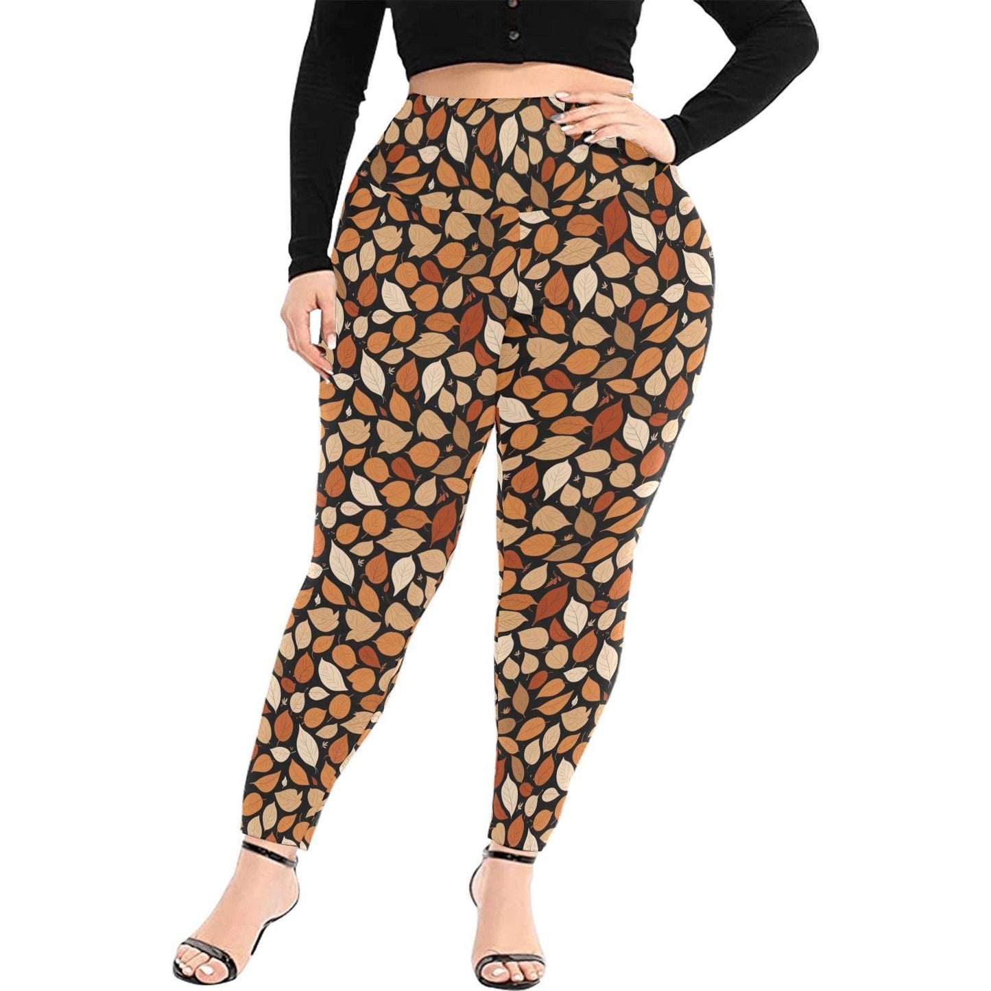 Red Leaves Women's Plus Size High Waited Leggings Women's High Waist Leggings(Plus Size)(ModelL45) - DeRose Seasonal