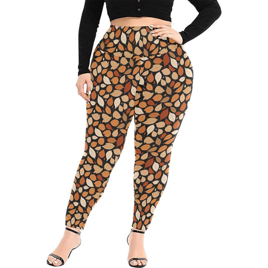 Red Leaves Women's Plus Size High Waited Leggings Women's High Waist Leggings(Plus Size)(ModelL45) - DeRose Seasonal
