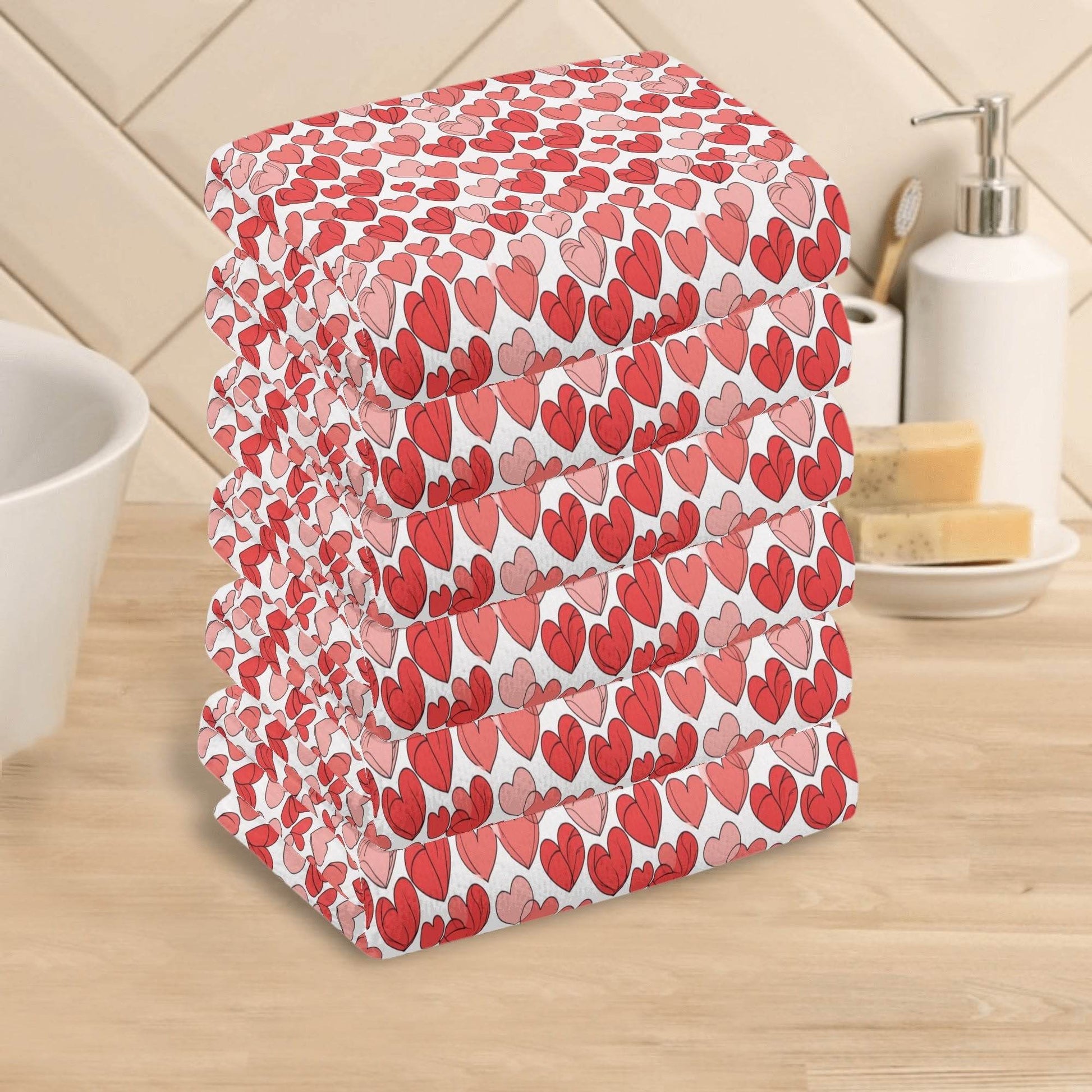 Red Little Hearts Hand Towels (6 Pcs) - DeRose Seasonal