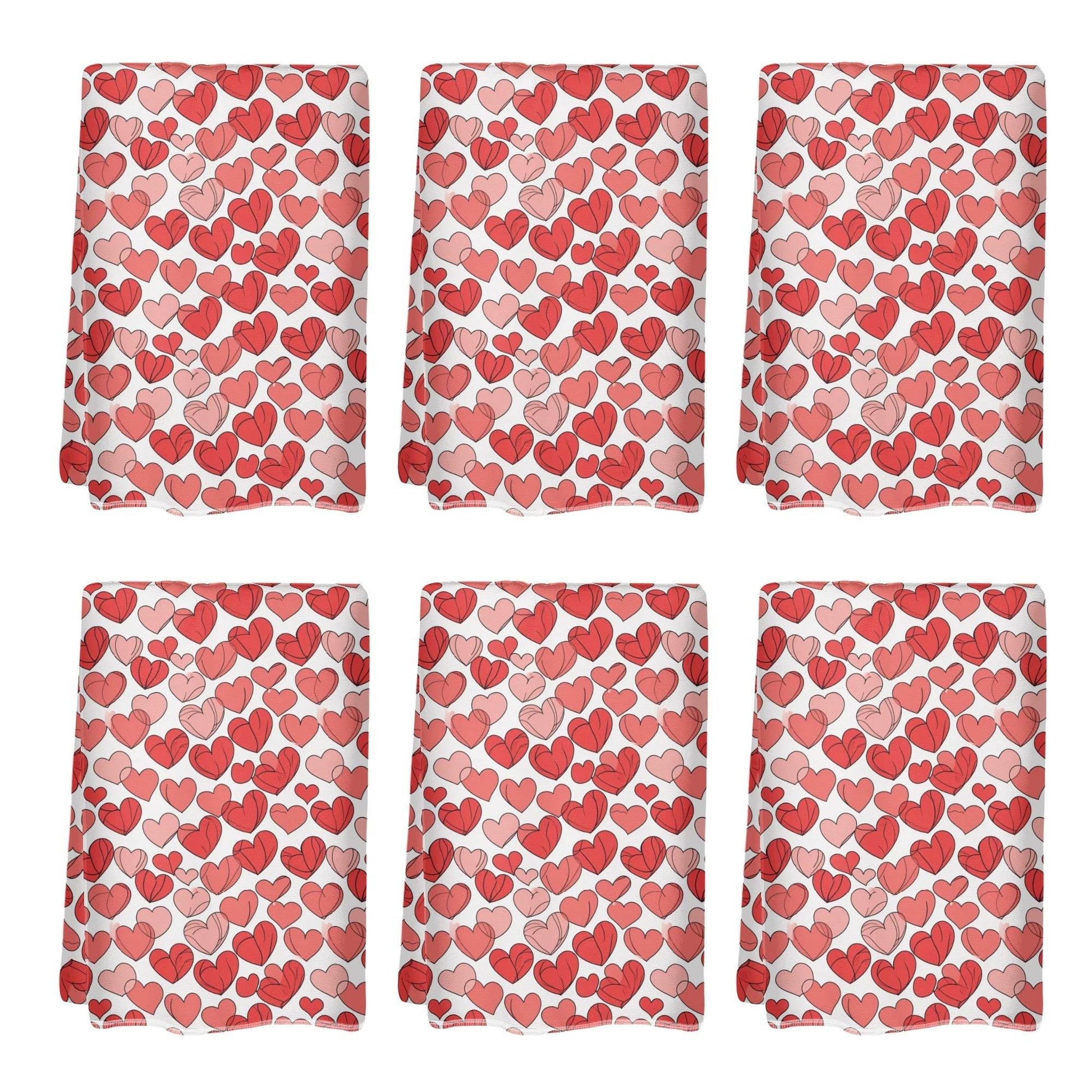 Red Little Hearts Hand Towels (6 Pcs) - DeRose Seasonal