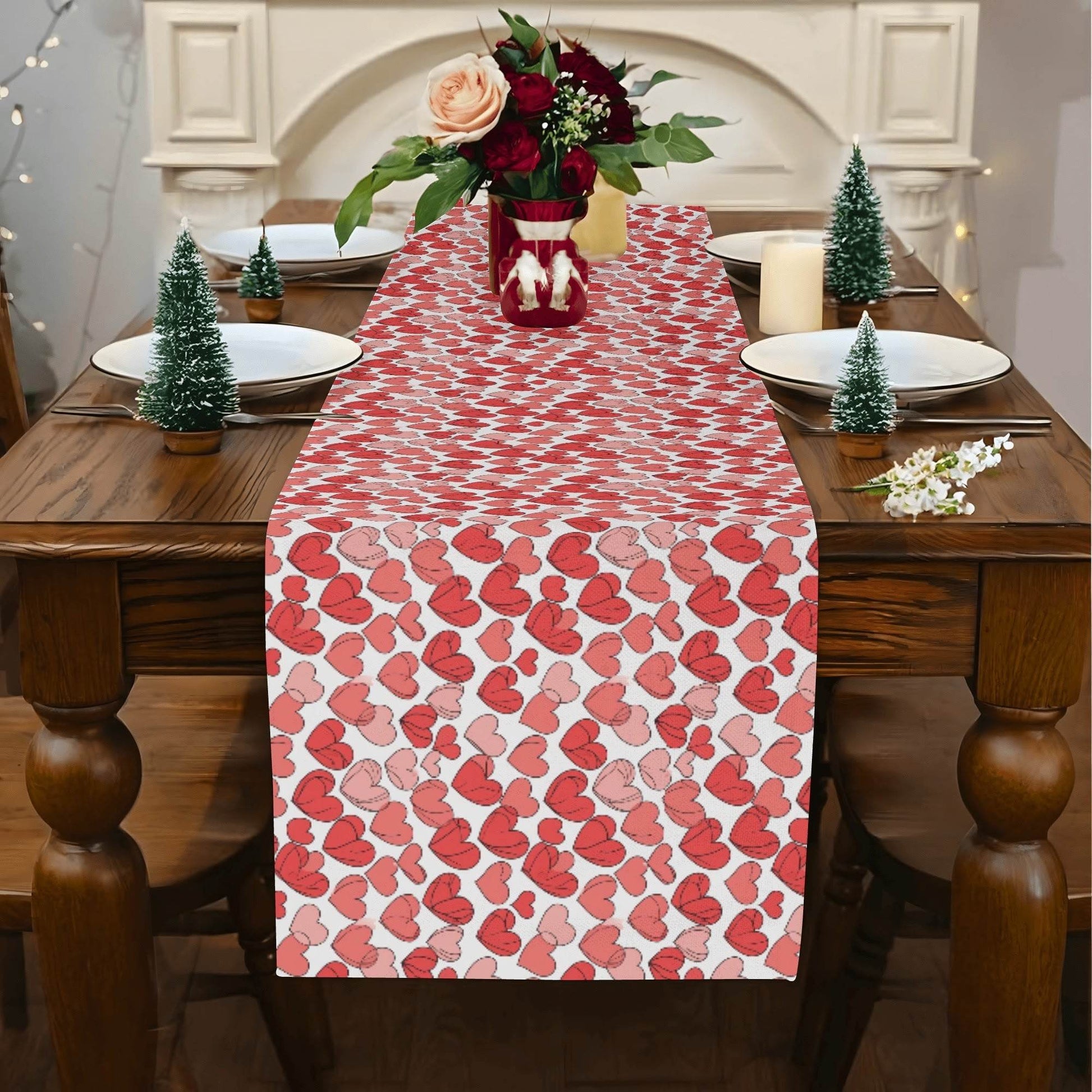 Red Little Hearts Polyester Table Runner - DeRose Seasonal