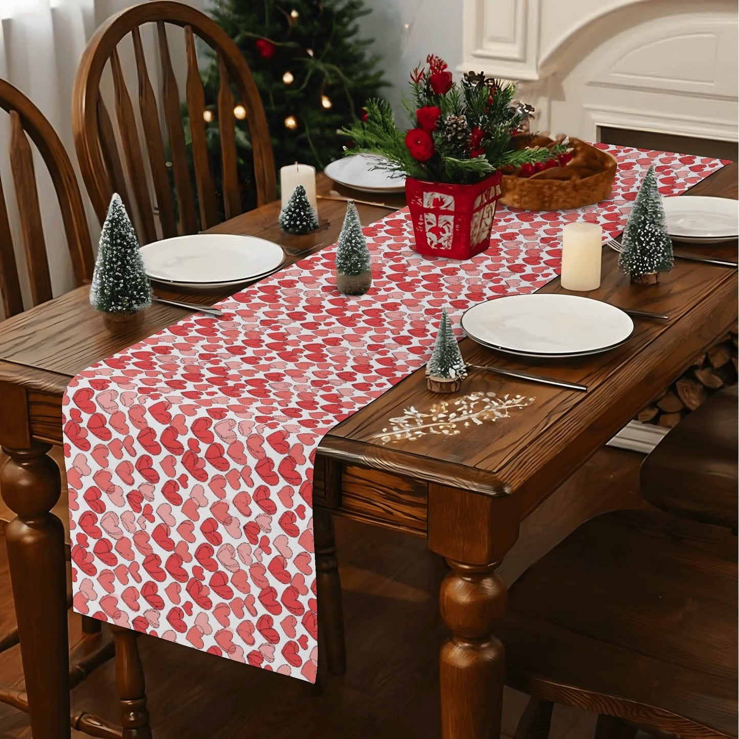 Red Little Hearts Polyester Table Runner - DeRose Seasonal