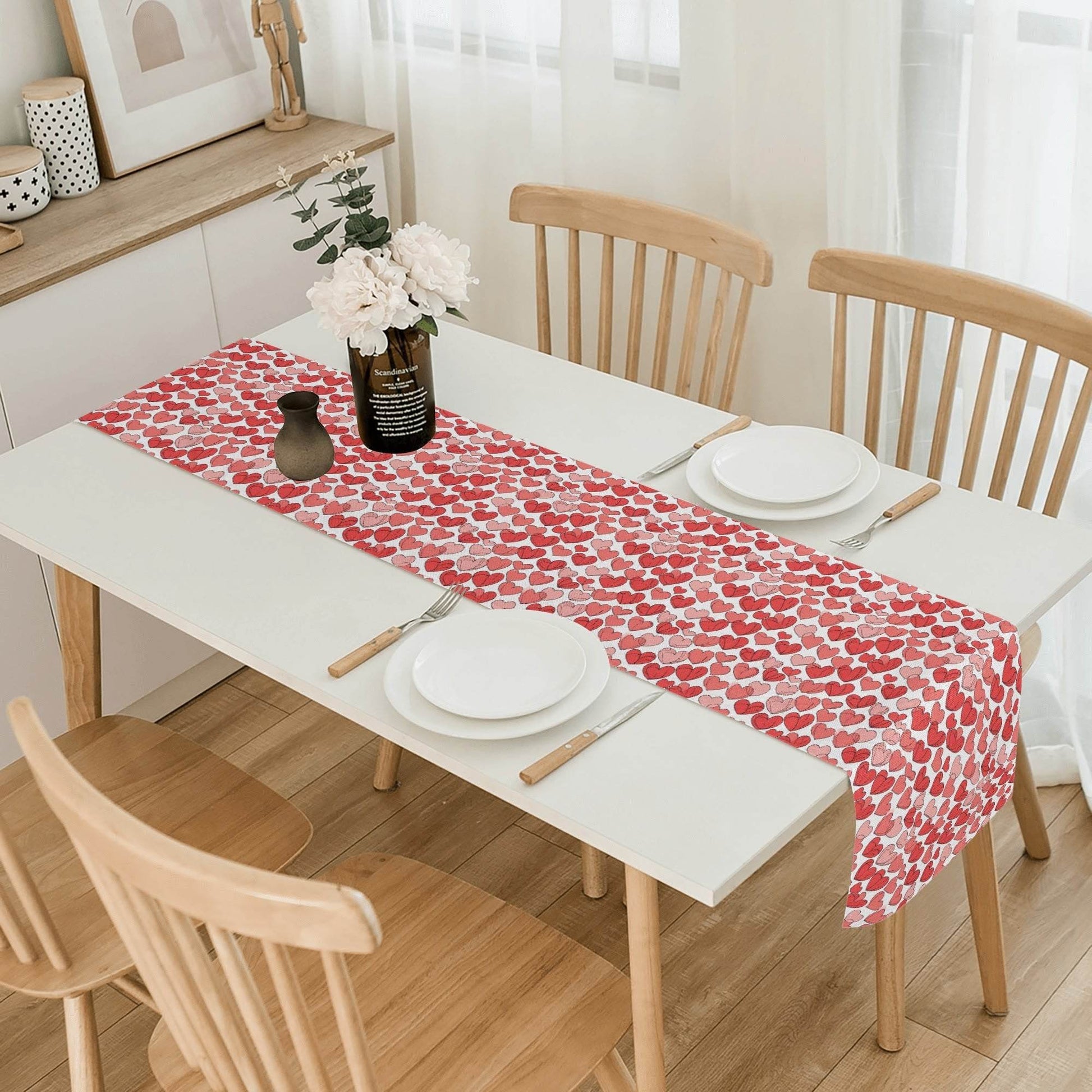 Red Little Hearts Polyester Table Runner - DeRose Seasonal