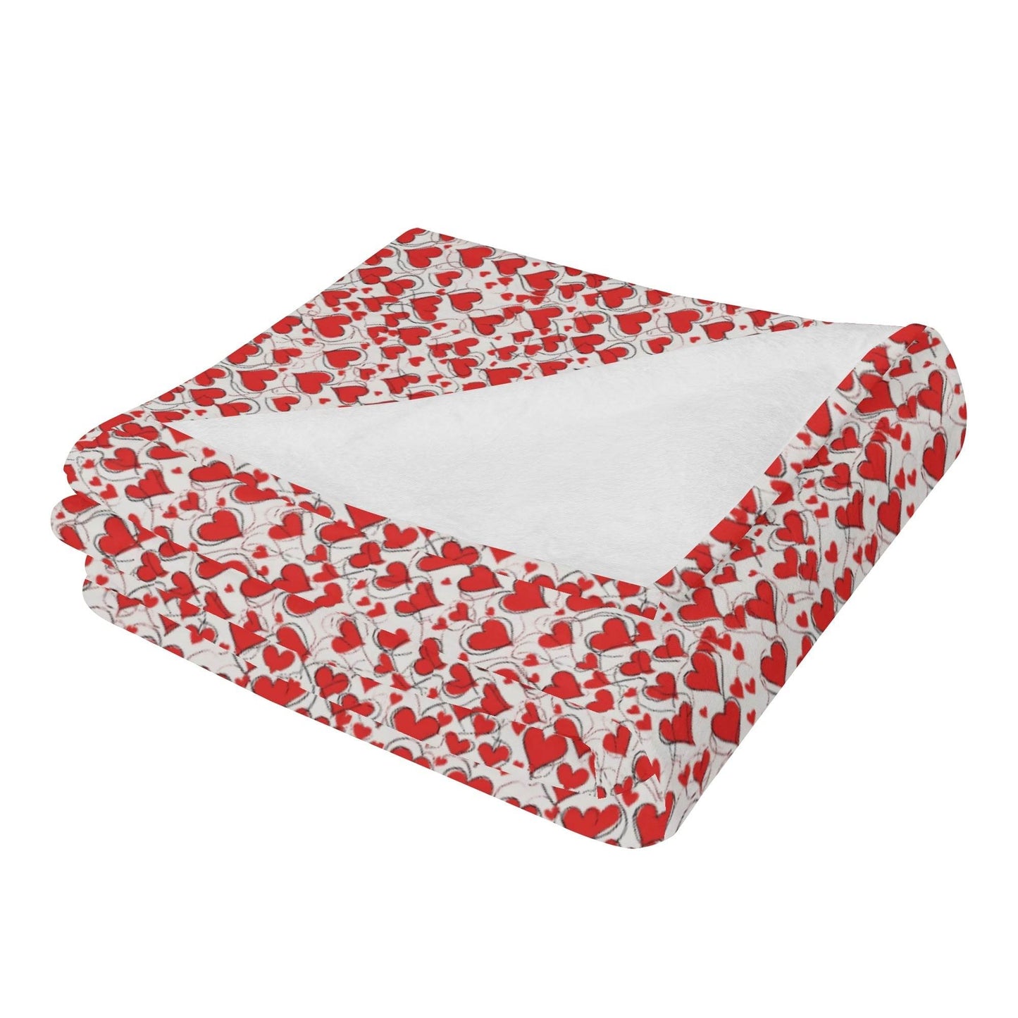 Red Scribble Hearts Flannel Breathable Blanket 4 Sizes - DeRose Seasonal