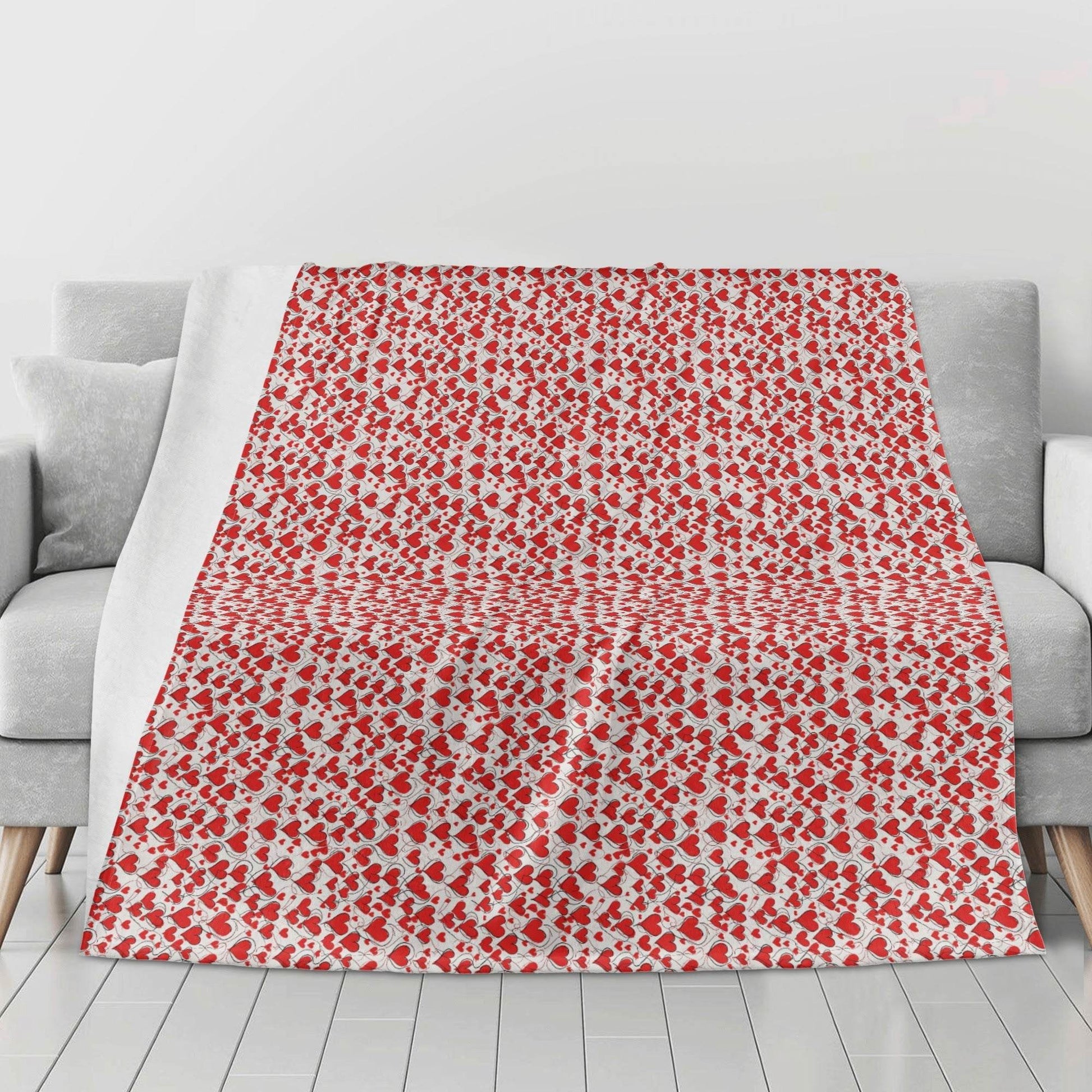 Red Scribble Hearts Flannel Breathable Blanket 4 Sizes - DeRose Seasonal