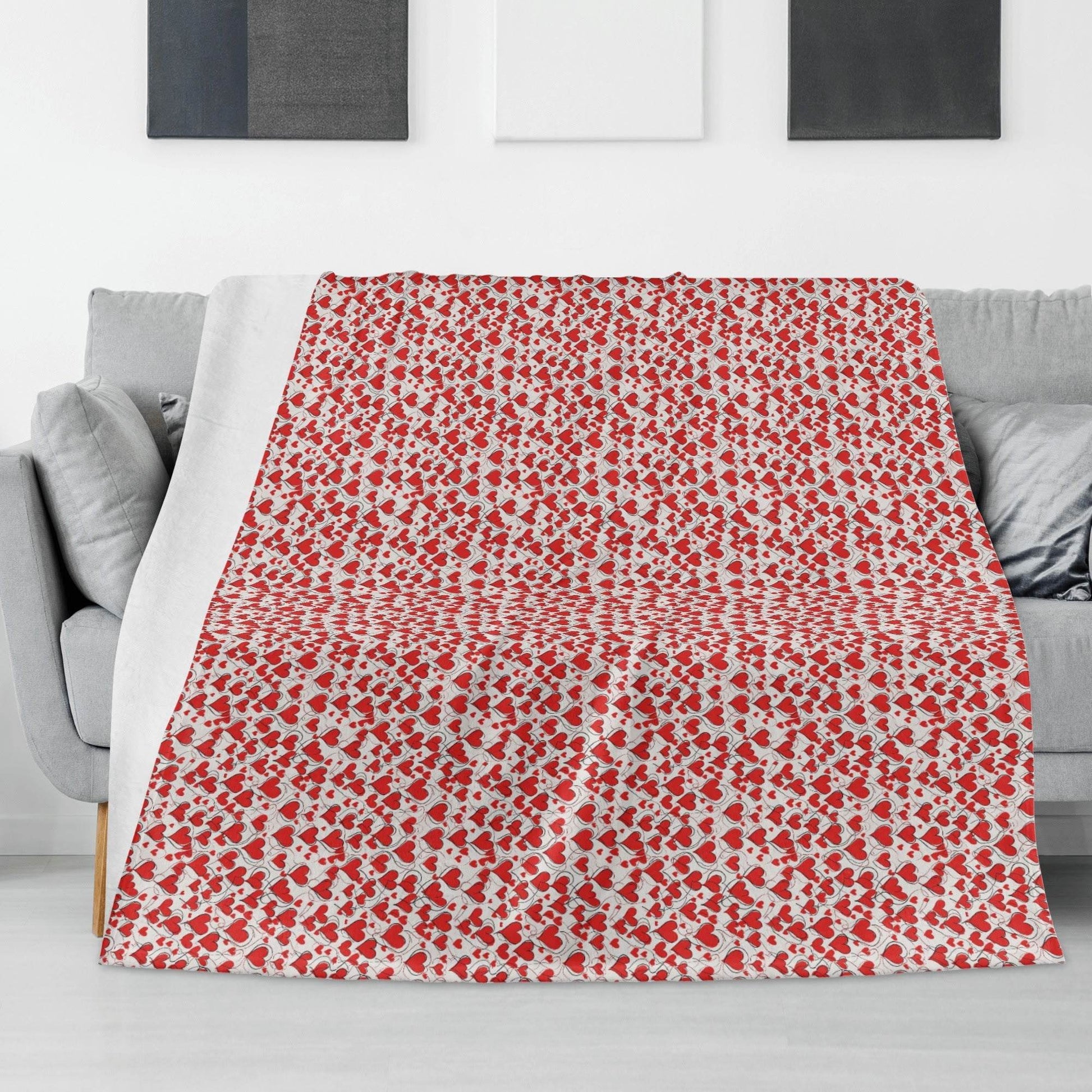 Red Scribble Hearts Flannel Breathable Blanket 4 Sizes - DeRose Seasonal