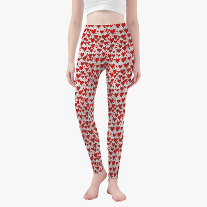 Red Scribbled Hearts Women's Yoga Pants - DeRose Seasonal