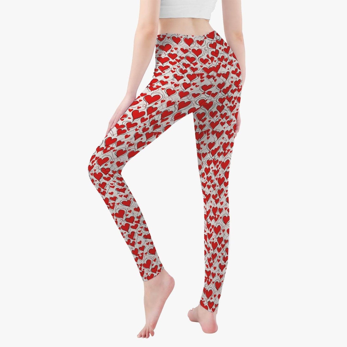 Red Scribbled Hearts Women's Yoga Pants - DeRose Seasonal