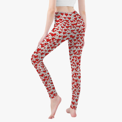 Red Scribbled Hearts Women's Yoga Pants - DeRose Seasonal