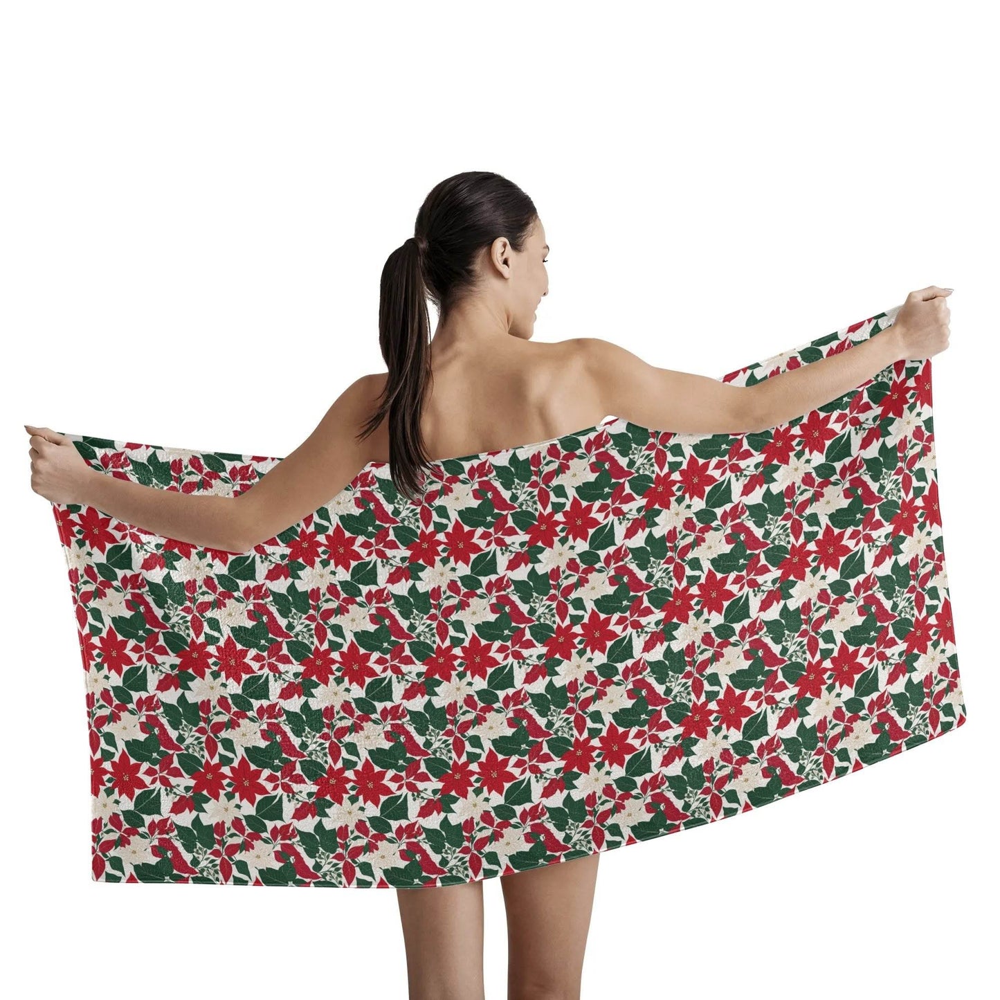 Red and White Poinsettia Bath Towel - DeRose Seasonal