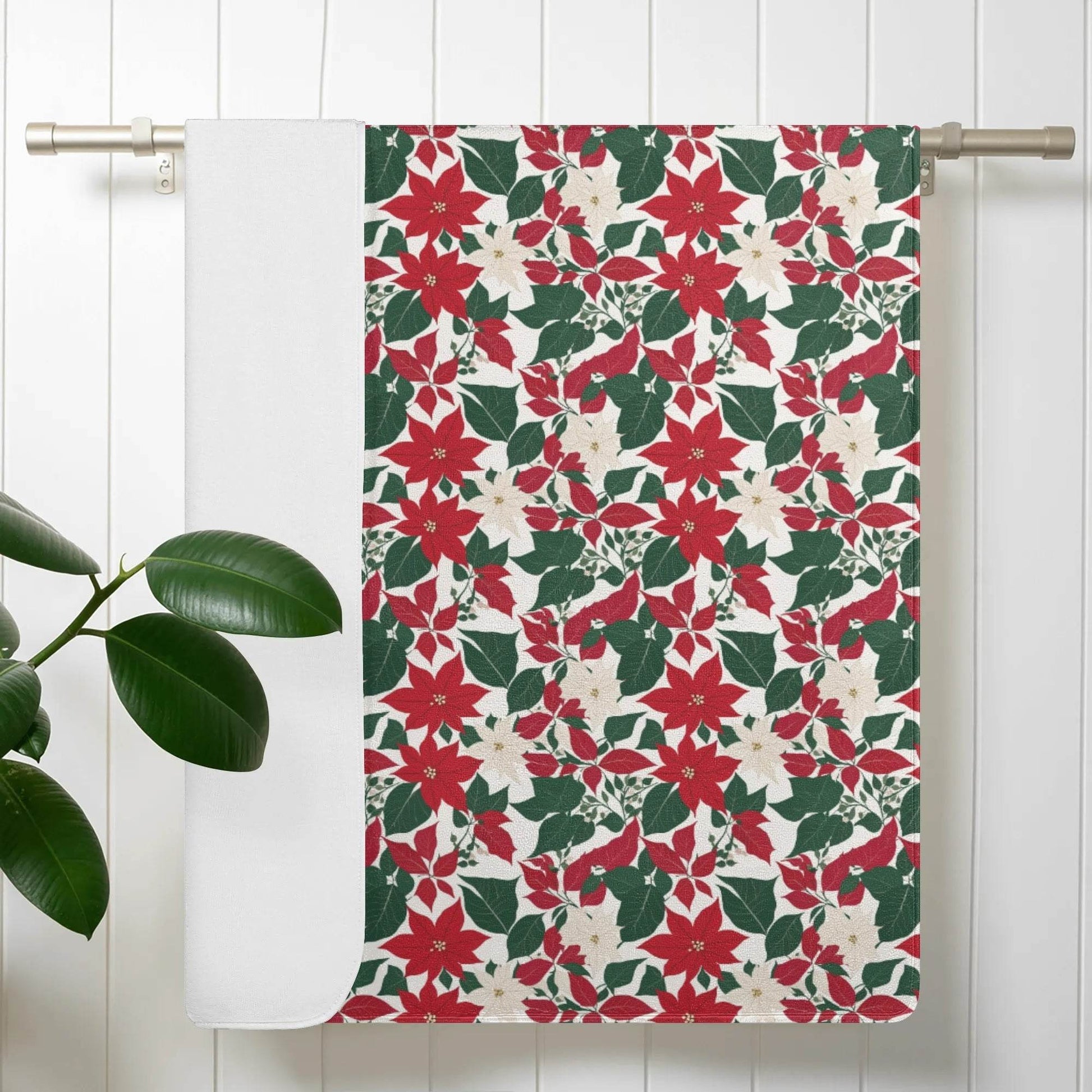 Red and White Poinsettia Bath Towel - DeRose Seasonal