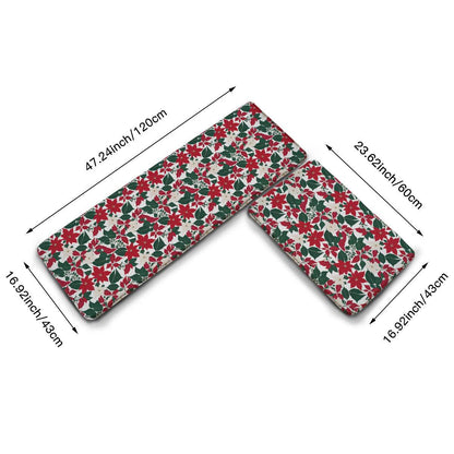 Red and White Poinsettia Flower 2 Piece L-Multifunction Flannel Kitchen Mat - DeRose Seasonal