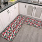 Red and White Poinsettia Flower 2 Piece L-Multifunction Flannel Kitchen Mat - DeRose Seasonal