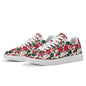 Red and White Poinsettia Flower Adult Lightweight Brand Low Top Leather Shoes - DeRose Seasonal