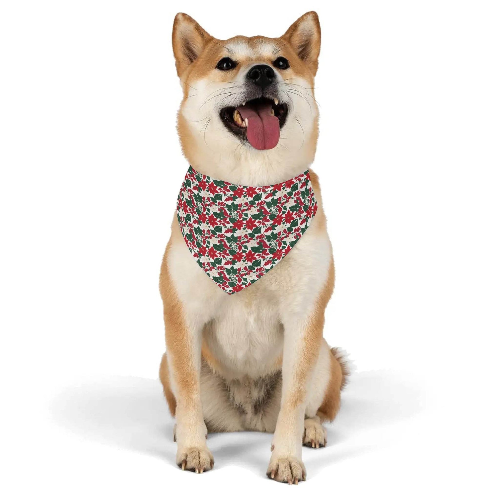 Red and White Poinsettia Flower Animal Scarf Pet Adjustable Bandanas for Dogs Cats - DeRose Seasonal