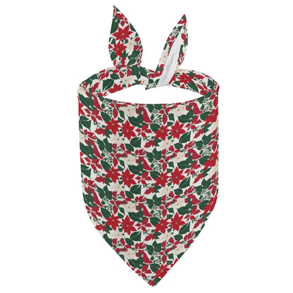 Red and White Poinsettia Flower Animal Scarf Pet Adjustable Bandanas for Dogs Cats - DeRose Seasonal