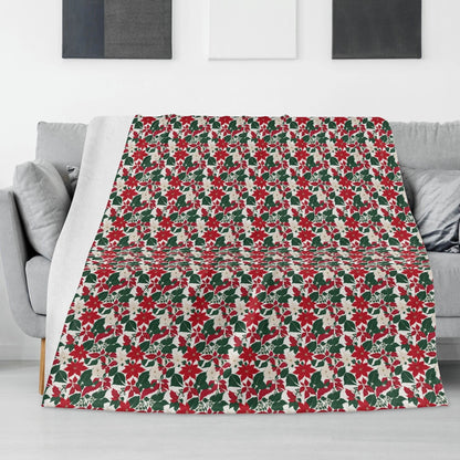 Red and White Poinsettia Flower Flannel Breathable Blanket 4 Sizes - DeRose Seasonal