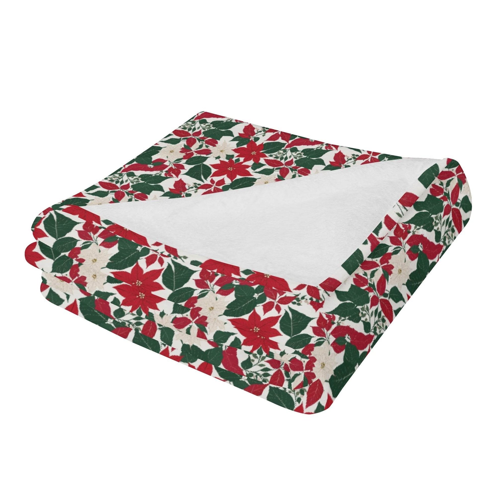 Red and White Poinsettia Flower Flannel Breathable Blanket 4 Sizes - DeRose Seasonal
