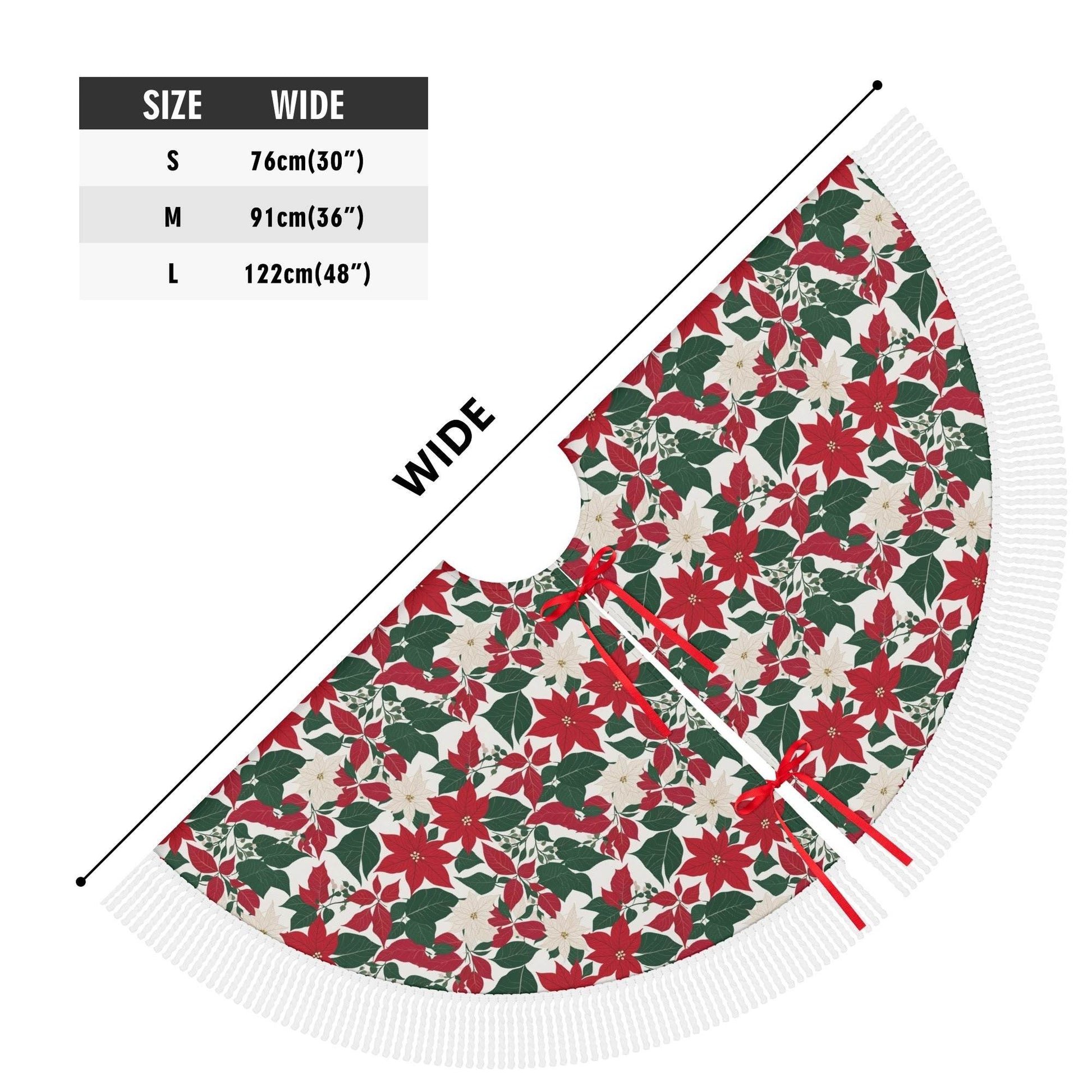 Red and White Poinsettia Flower Fringed Christmas Tree Skirts - DeRose Seasonal