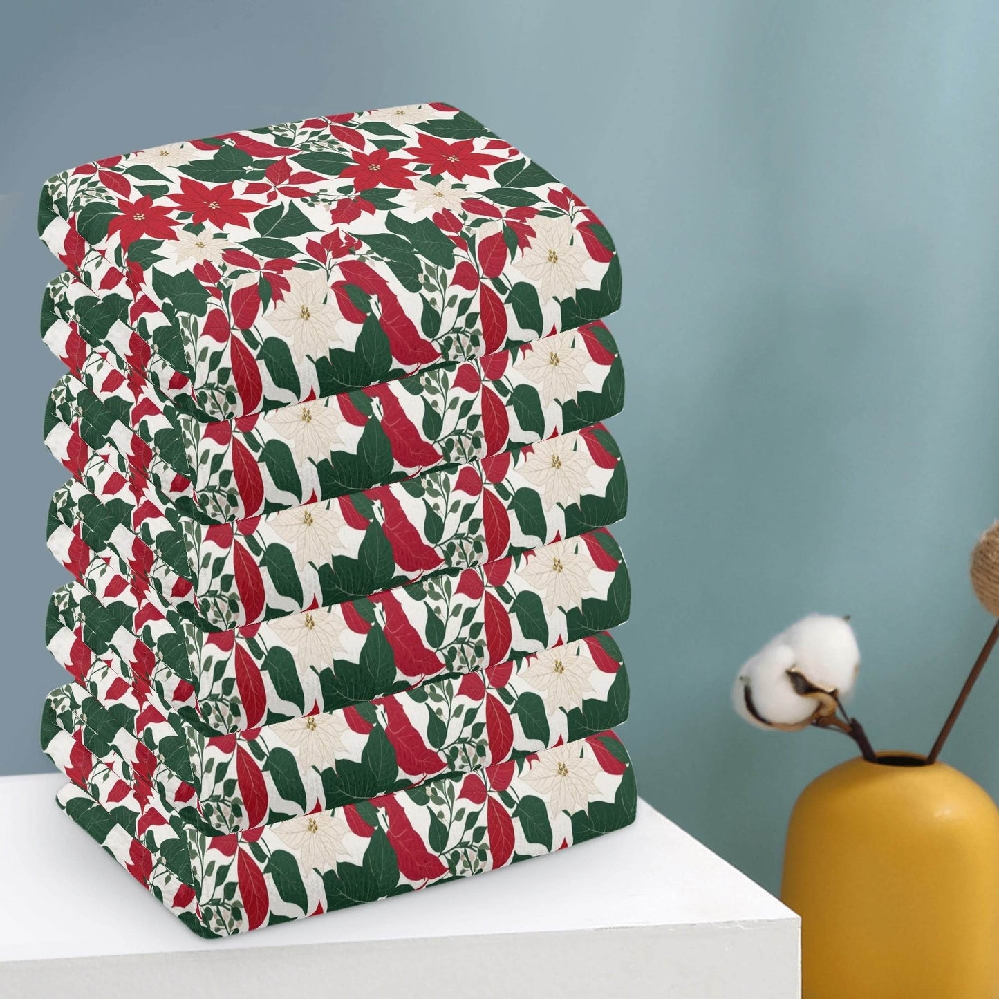 Red and White Poinsettia Flower Hand Towels (6 Pcs) - DeRose Seasonal