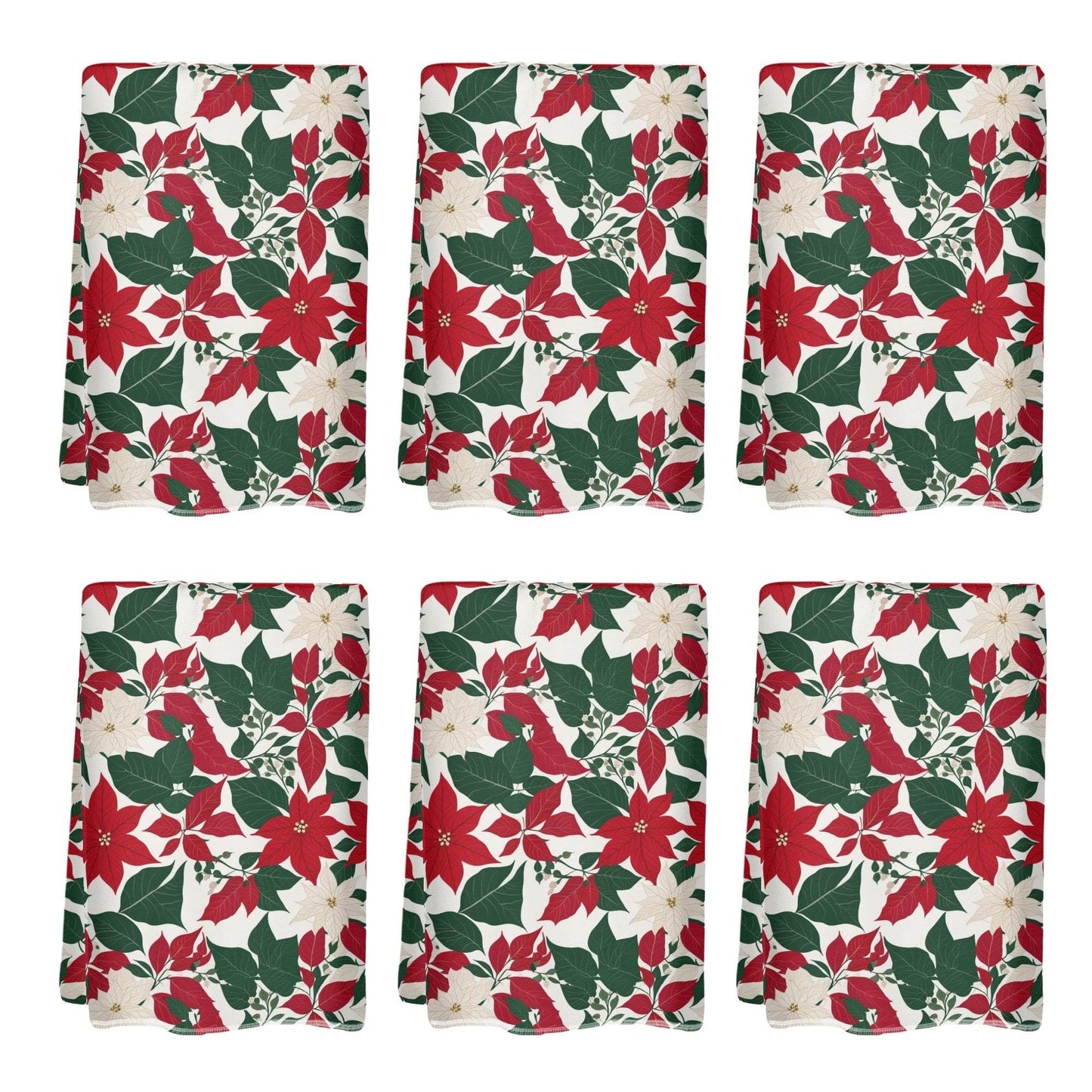 Red and White Poinsettia Flower Hand Towels (6 Pcs) - DeRose Seasonal