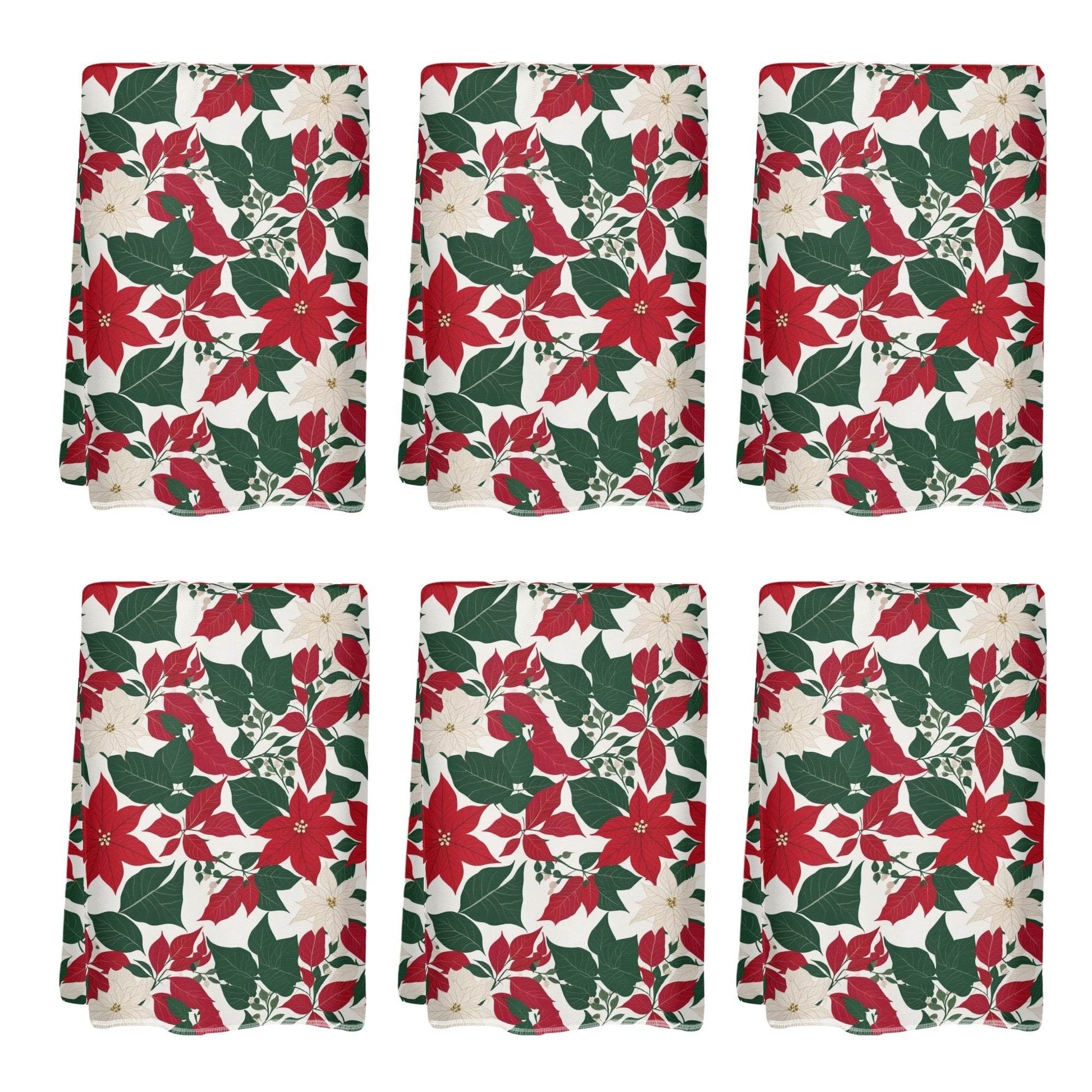 Red and White Poinsettia Flower Hand Towels (6 Pcs) - DeRose Seasonal