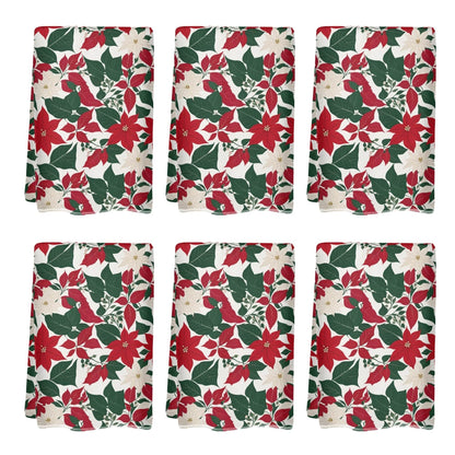Red and White Poinsettia Flower Hand Towels (6 Pcs) - DeRose Seasonal
