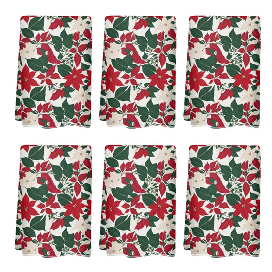 Red and White Poinsettia Flower Hand Towels (6 Pcs) - DeRose Seasonal