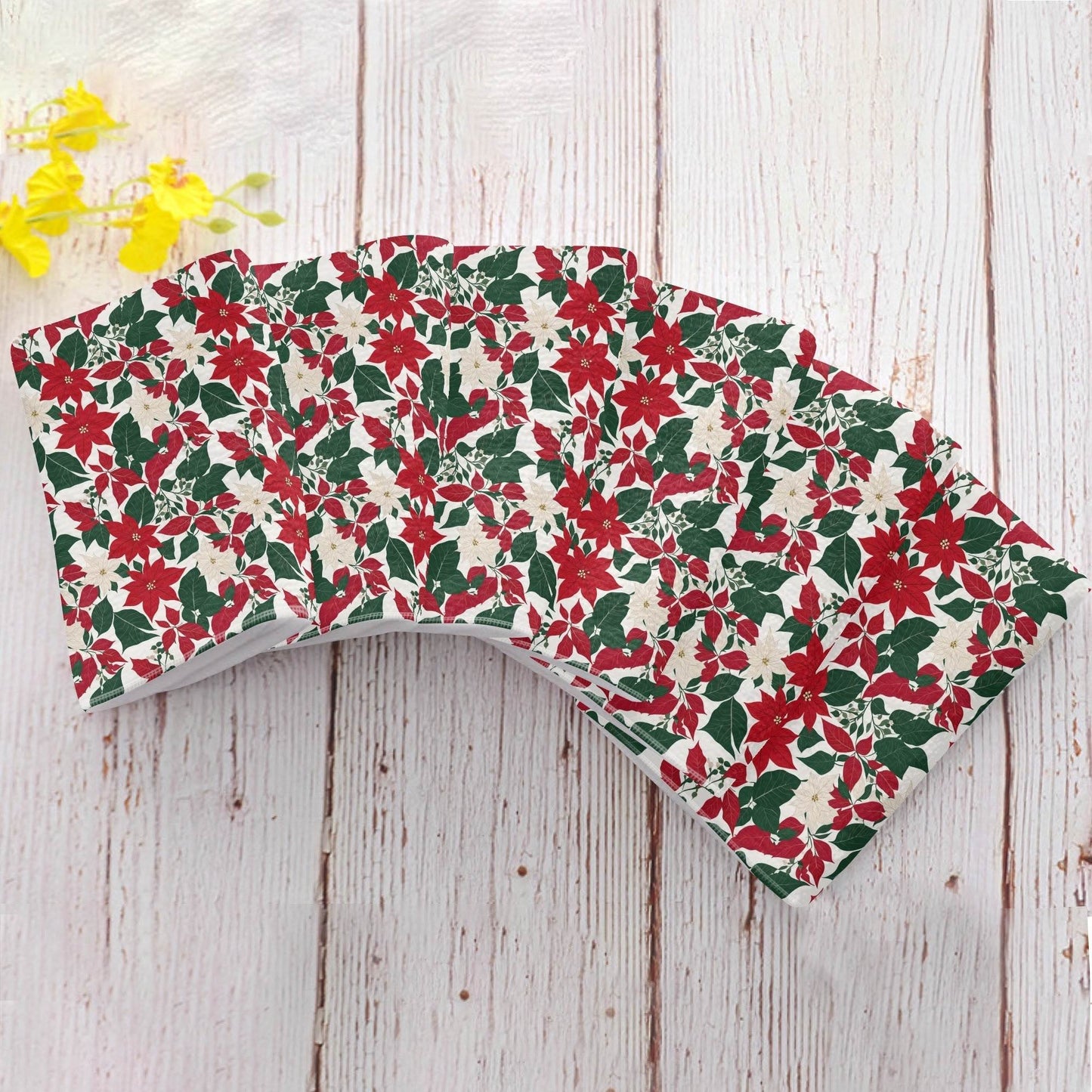 Red and White Poinsettia Flower Hand Towels (6 Pcs) - DeRose Seasonal