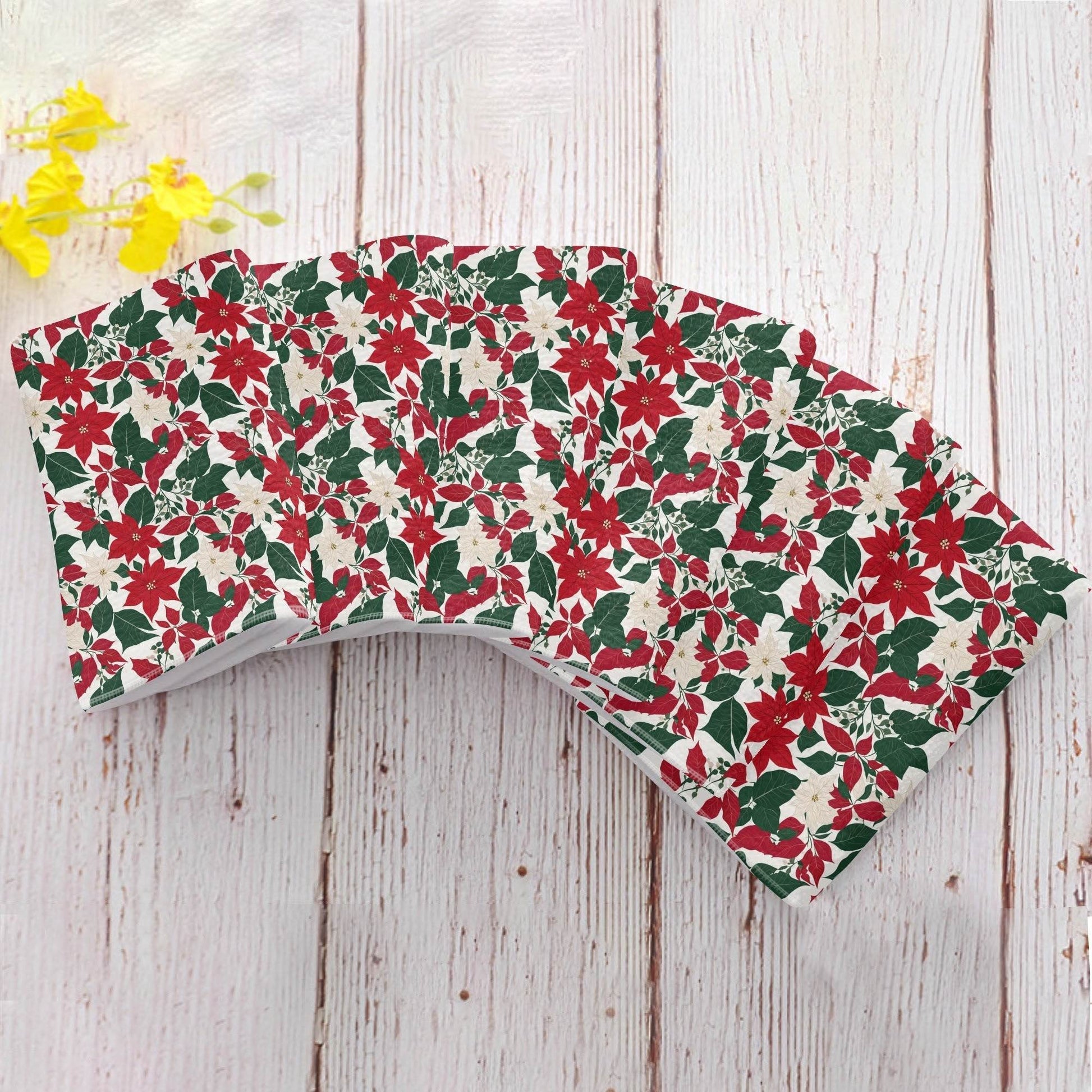 Red and White Poinsettia Flower Hand Towels (6 Pcs) - DeRose Seasonal