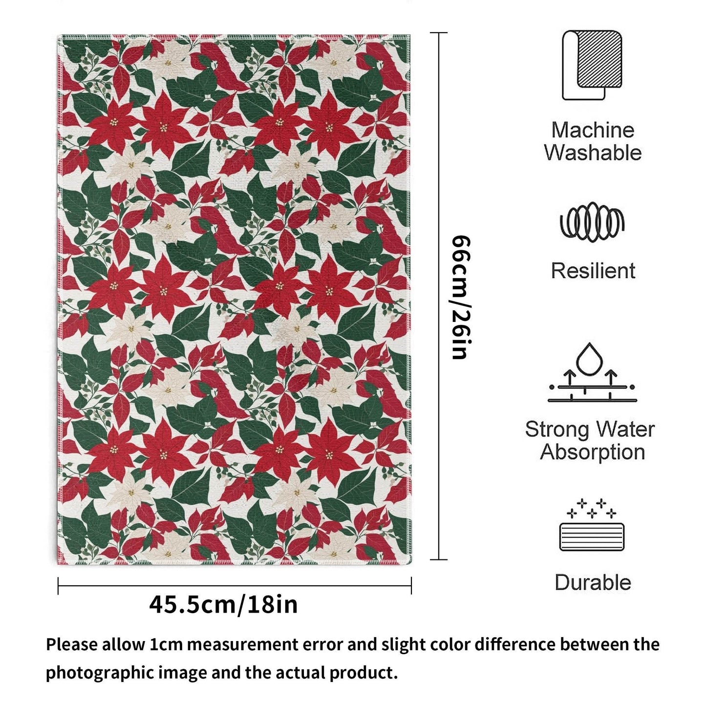 Red and White Poinsettia Flower Hand Towels (6 Pcs) - DeRose Seasonal