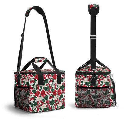 Red and White Poinsettia Flower Insulated Leakproof Cooler Bag Lunch Box - DeRose Seasonal