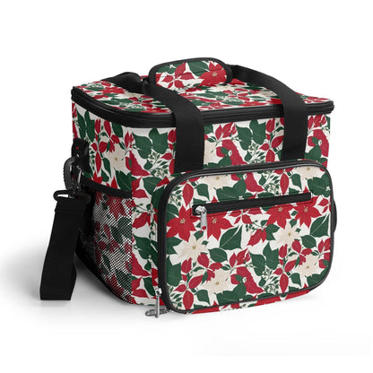 Red and White Poinsettia Flower Insulated Leakproof Cooler Bag Lunch Box - DeRose Seasonal