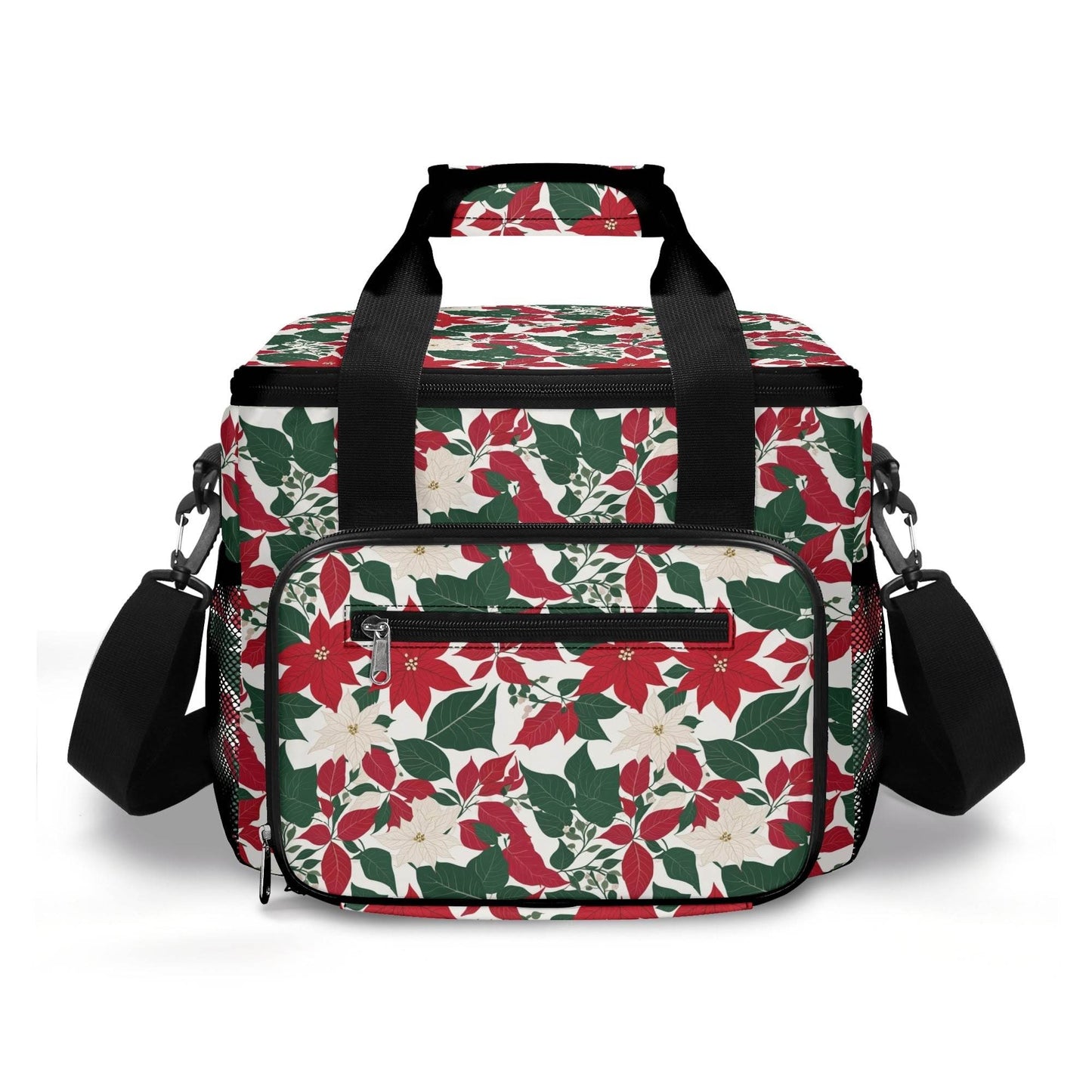 Red and White Poinsettia Flower Insulated Leakproof Cooler Bag Lunch Box - DeRose Seasonal